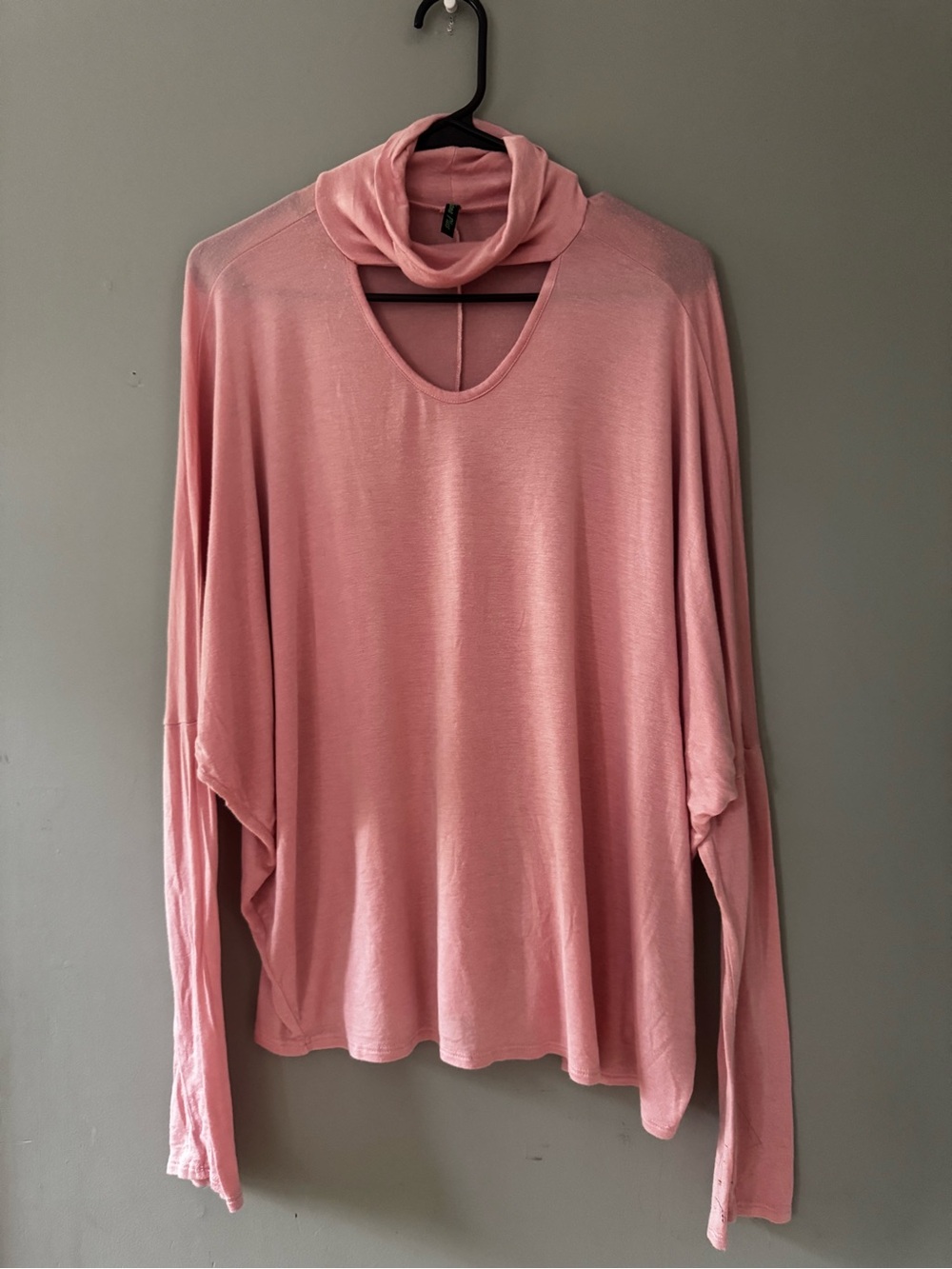 Long Sleeve Pink Cutout Turtleneck Top